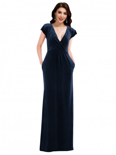 Outlet Flutter Sleeve Wrap Bodice Velvet Maxi Prom Dress with Pockets UK