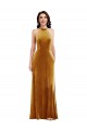 Outlet High-Neck Halter Velvet Maxi Prom Dress with Front Slit UK