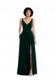 Outlet Floor Length Velvet Maxi Prom Dress with Shirred Bodice and Front Slit UK