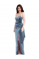 Outlet Spaghetti Strap Velvet Maxi Prom Dress with Draped Skirt UK