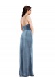 Outlet Spaghetti Strap Velvet Maxi Prom Dress with Draped Skirt UK