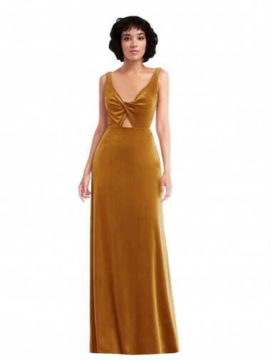 Outlet Twist Front Cutout Velvet Maxi Prom Dress with Pockets UK
