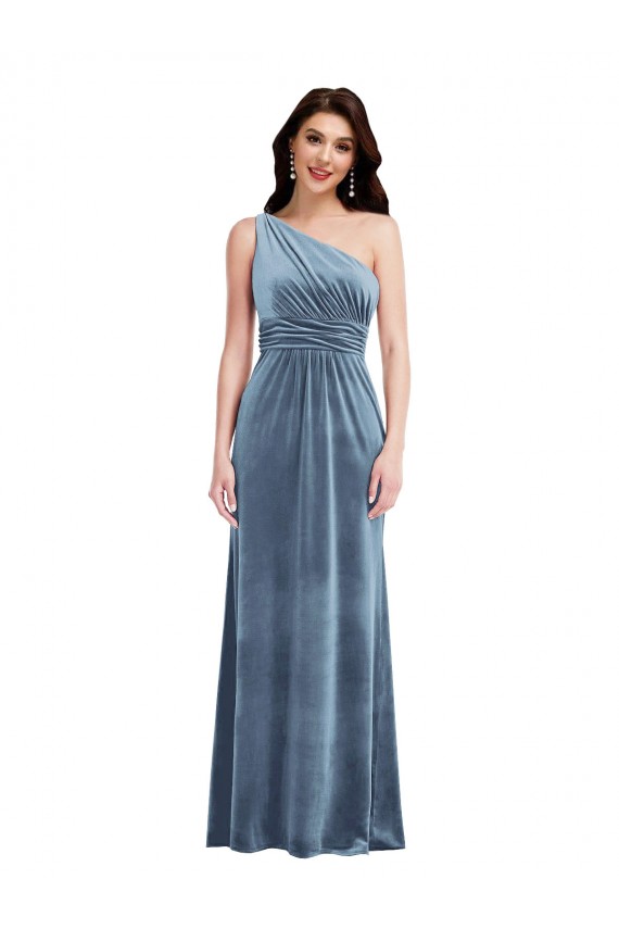 Outlet One Shoulder Draped Velvet Maxi Prom Dress UK