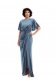 Outlet Flutter Sleeve Open Back Velvet Maxi Prom Dress with Pockets & Draped Wrap Skirt UK