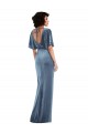 Outlet Flutter Sleeve Open Back Velvet Maxi Prom Dress with Pockets & Draped Wrap Skirt UK
