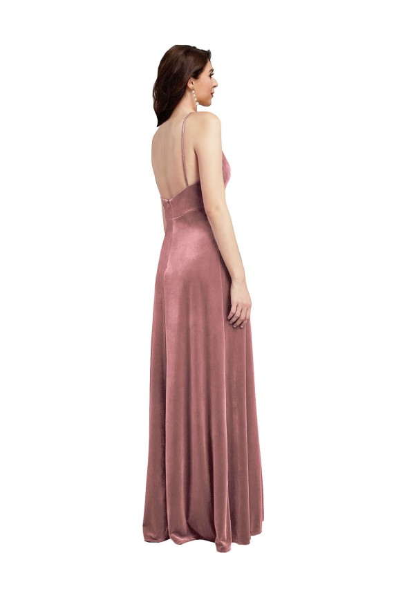 Outlet Low Scoop Back Long V-Neck Velvet Slip Prom Dress UK