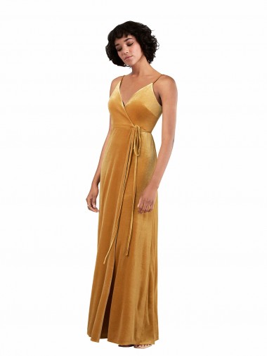 Outlet Romantic Velvet Floor Length Prom Dress with Wrap Detail UK