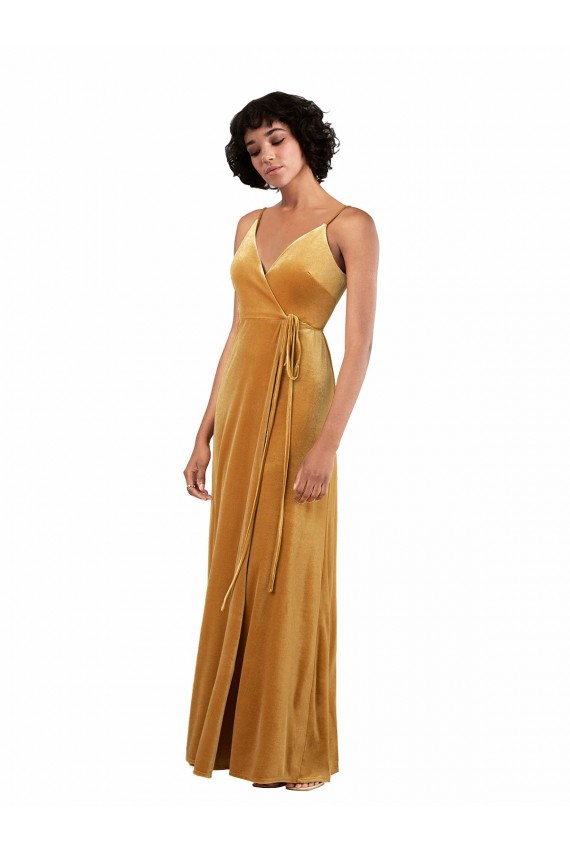 Outlet Romantic Velvet Floor Length Prom Dress with Wrap Detail UK