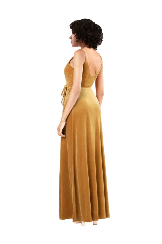 Outlet Romantic Velvet Floor Length Prom Dress with Wrap Detail UK