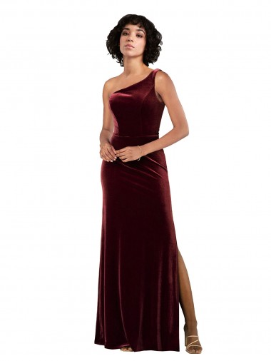 Outlet One Shoulder Floor-Length Velvet Prom Dress UK