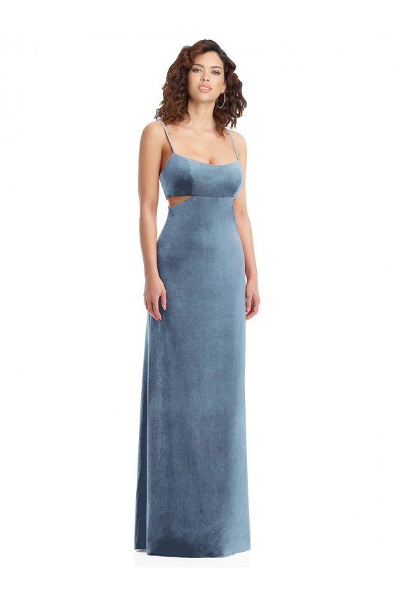 Outlet Spaghetti Strap Long Full Length Velvet Maxi Prom Dress UK