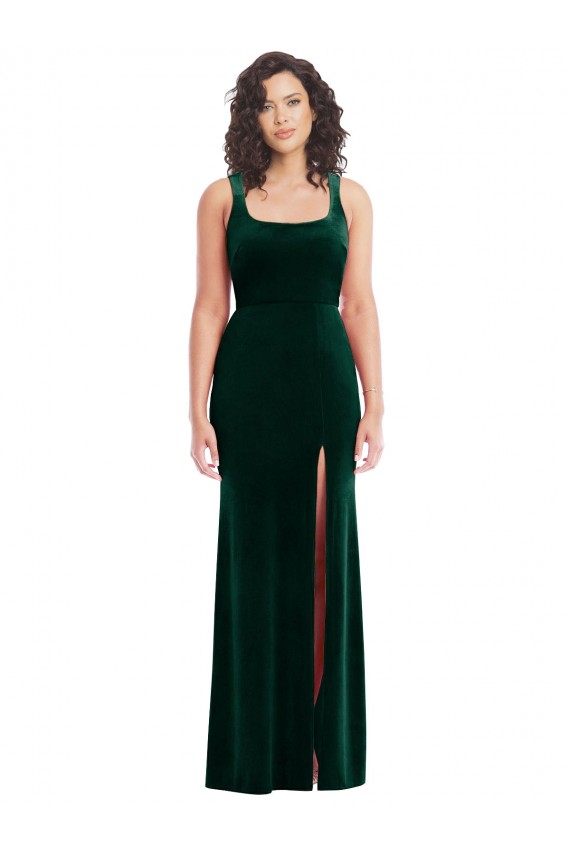 Outlet Square Neck Long Velvet Maxi Prom Dress UK
