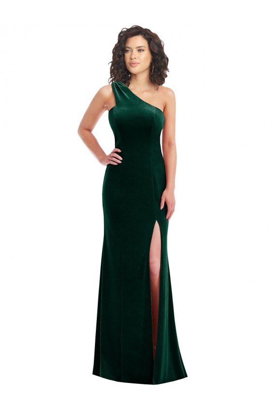 Outlet One Shoulder Velvet Trumpet Prom Dress with Front Slit UK