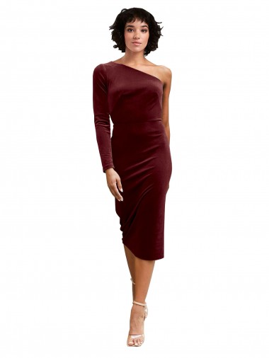 Outlet One Shoulder Fitted Short Midi Length Velvet Prom Dress UK
