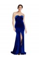 Outlet Strapless Ruched Velvet Prom Dress with Sweep Train and Front Slit UK