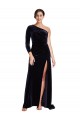 Outlet One Sleeve Long Velvet Prom Dress with Thigh High Split UK