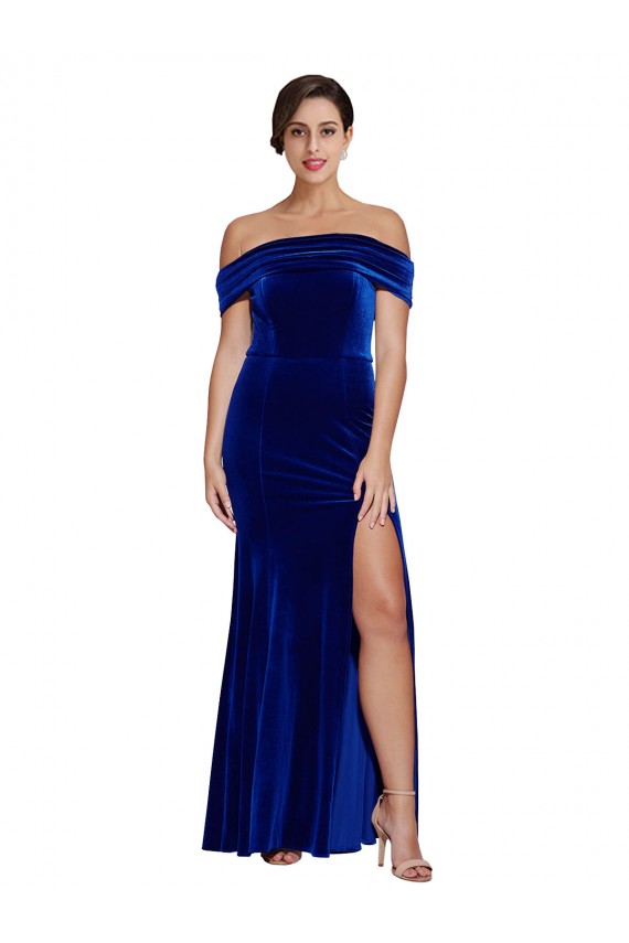 Outlet Full Length Long Velvet Prom Dress with Side Split UK