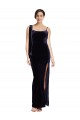 Outlet Long Velvet Prom Dress with Side Thigh Split and Shoulder Tie UK