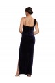 Outlet Long Velvet Prom Dress with Side Thigh Split and Shoulder Tie UK