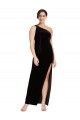 Outlet One Shoulder Long Velvet Prom Dress with Side Split and Shoulder Tie UK