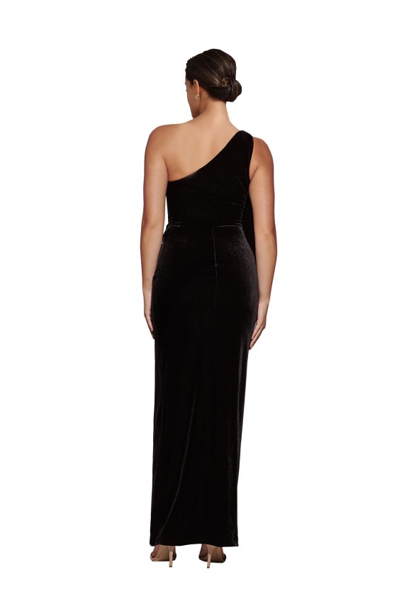 Outlet One Shoulder Long Velvet Prom Dress with Side Split and Shoulder Tie UK